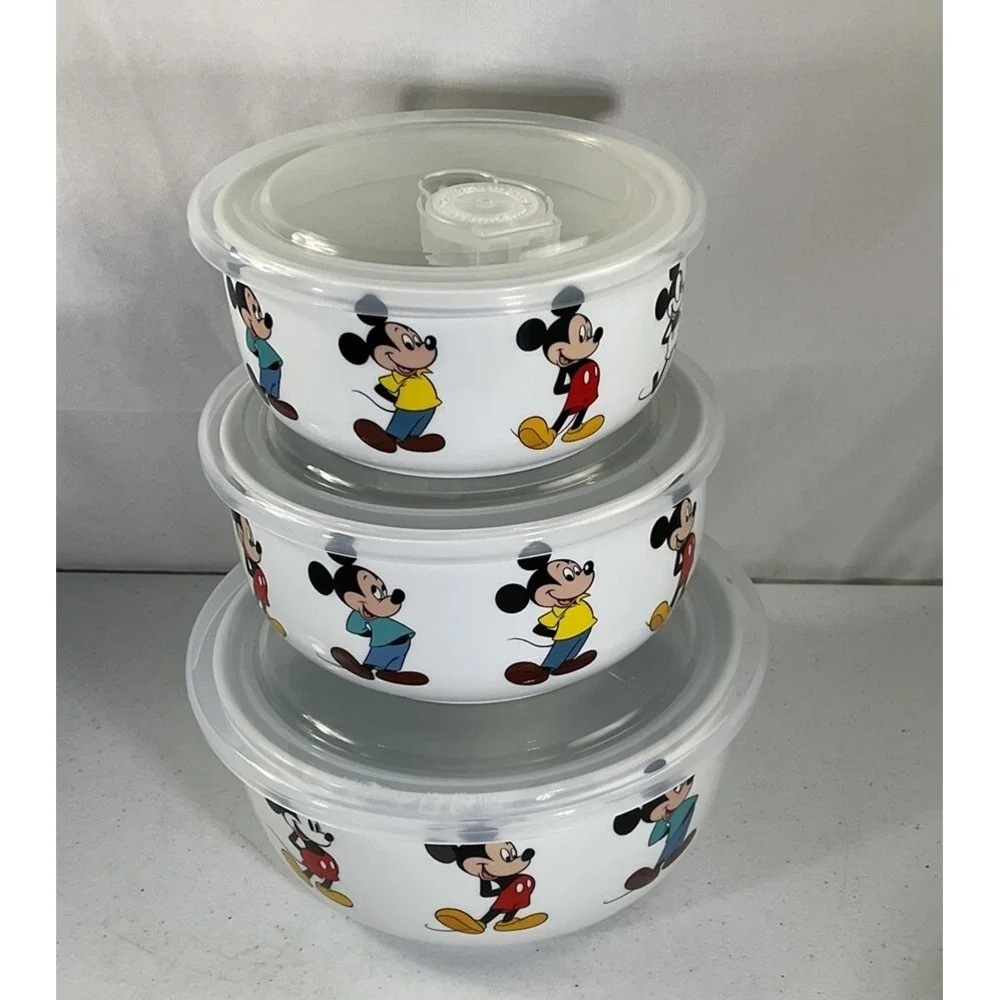 Disney Mickey Mouse Through Years Set Of 3 Vented Lids Food Storage Container